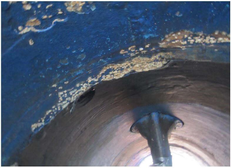 Figure 13. Inspection after 7 years in service shows deterioration of anti-fouling paint.