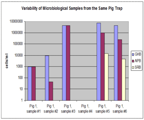 graph: Variability of microbiological samples from the same pig trap