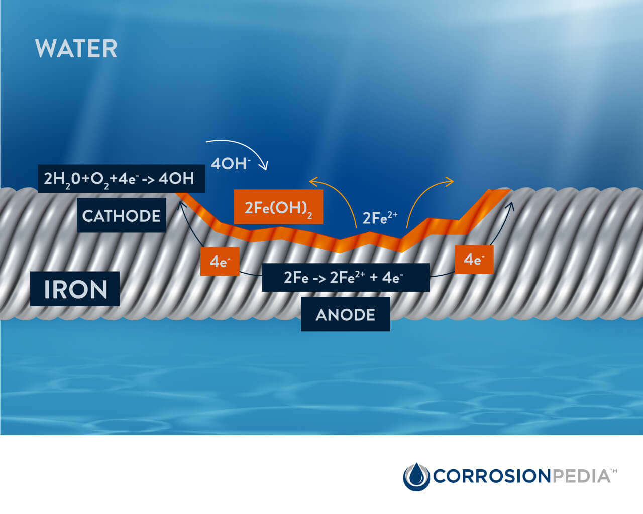 Chemical reactions during rebar corrosion.
