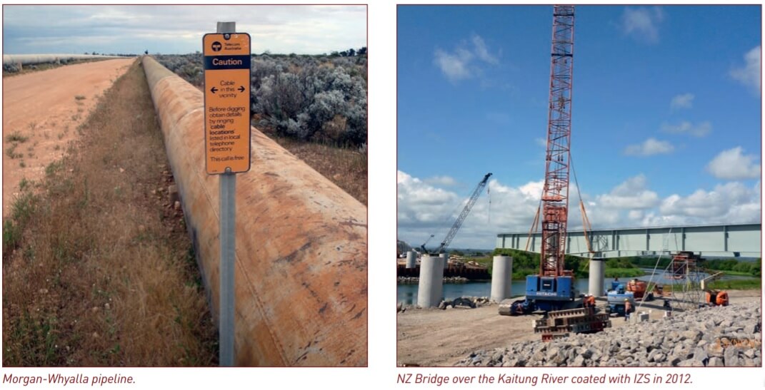 Figure 1 and 2. Morgan-Whyalla pipeline and NZ Bridge over the Kaitung River coated with IZS in 2012.