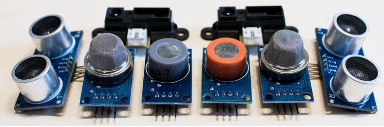 Figure 1. A variety of sensors, including sensors for ultrasonic, methane gas, carbon monoxide and CO2 monitoring.