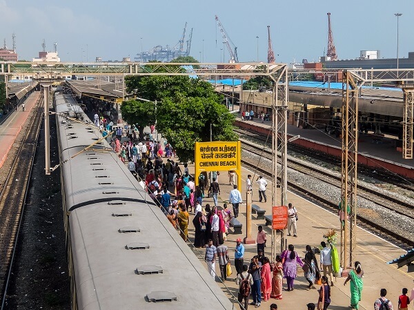 Figure 1. View of the Chennai Beach railway station. Chennai Port in background.