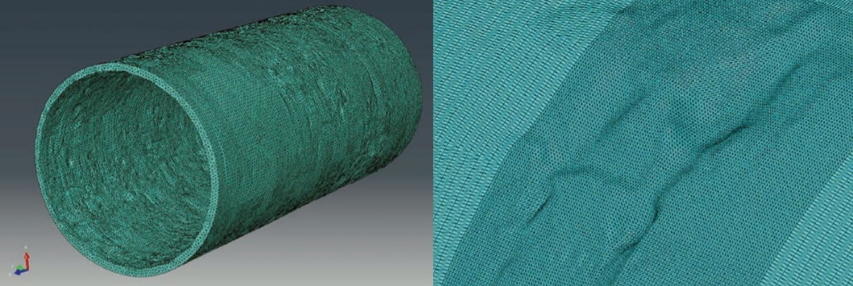Figure 2. Example of FEA mesh applied to model (left) and refinement around areas of interest (right).