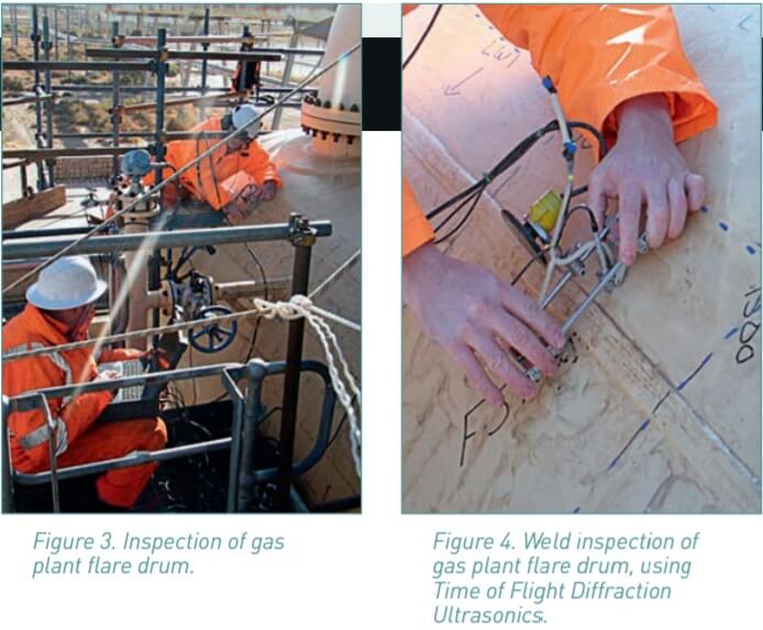 Figure 3 and 4. inspection of flare drum and welding using TOFD.